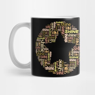 Word collage: SHINE + star (shades of yellow, gold, and orange) Mug